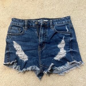Eunina dark wash high rise cut off jean shorts